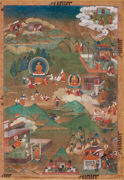 Biography of Shakyamuni Thangka - Tibetan thangka painting, front view