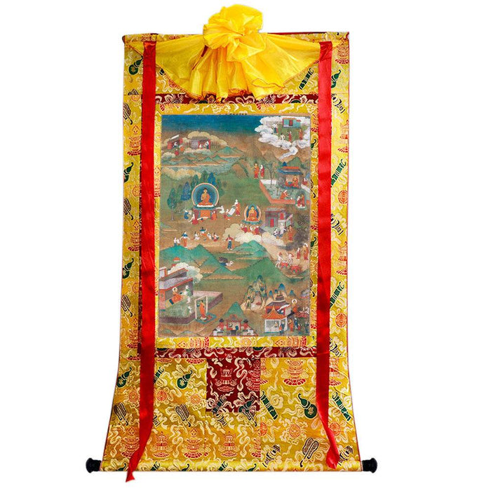 Biography of Shakyamuni Thangka - Tibetan thangka painting, close-up detail
