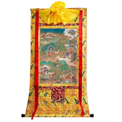 Biography of Shakyamuni Thangka - Tibetan thangka painting, close-up detail