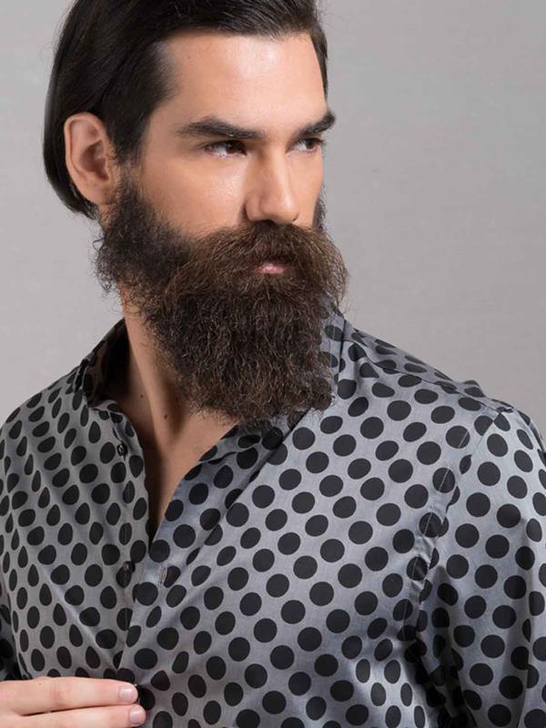 Bomonti Dark Grey Printed Full Sleeve Single Cuff Slim Fit Party Wear Cotton Shirt