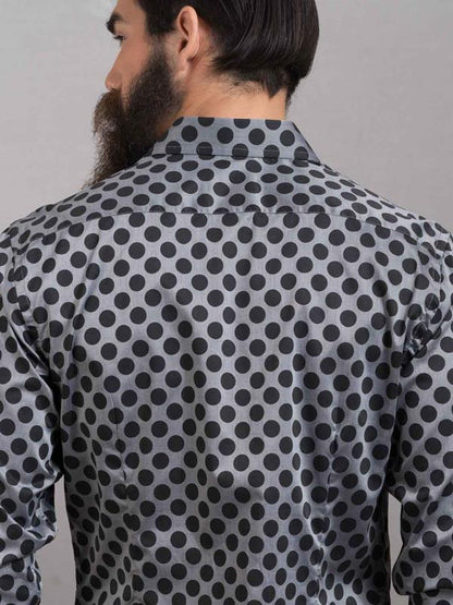 Bomonti Dark Grey Printed Full Sleeve Single Cuff Slim Fit Party Wear Cotton Shirt