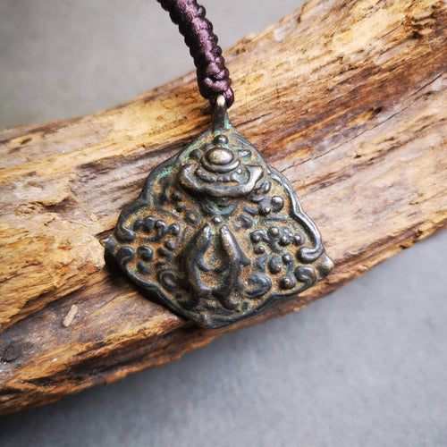 Buddhist Amulet, Vase and Golden Fish Badge,Thokcha - Tibetan Buddhist amulet, front view
