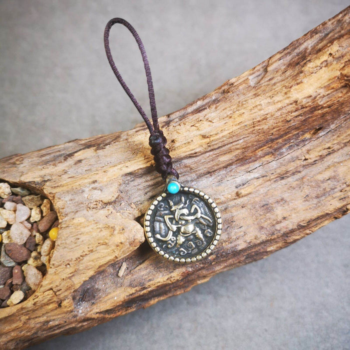 Buddhist Amulet,Bag Hanging, Garuda / Vajrapani - Tibetan Buddhist amulet, detailed view
