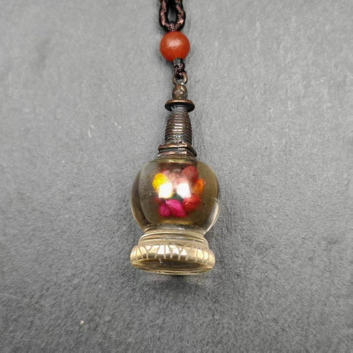 Buddhist Amulet,Crystal Stupa Pendant,Pagoda,Buddhist Tower,Gau Shrine - Tibetan Buddhist amulet, detailed view