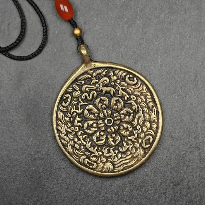 Buddhist Amulet,Melong SIPAHO,Mandala Flower Pattern - Tibetan Buddhist amulet, front view