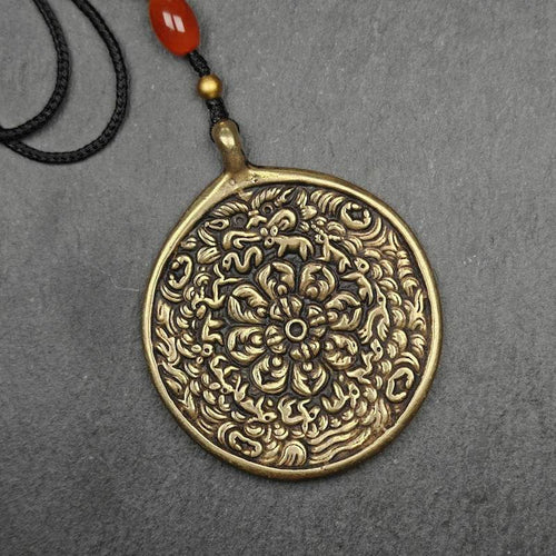 Buddhist Amulet,Melong SIPAHO,Mandala Flower Pattern - Tibetan Buddhist amulet, front view