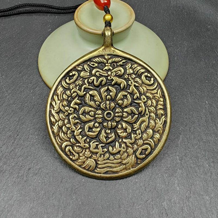 Buddhist Amulet,Melong SIPAHO,Mandala Flower Pattern - Tibetan Buddhist amulet, close-up detail