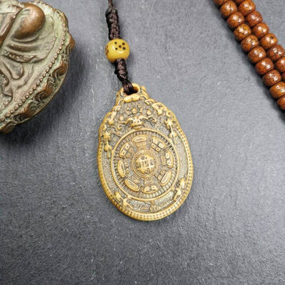 Buddhist Calendar Amulet,Yak Bone Carved Melong Mirror,SIPAHO srid pa ho Badge - Tibetan Buddhist amulet, view 4