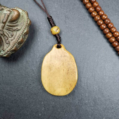 Buddhist Calendar Amulet,Yak Bone Carved Melong Mirror,SIPAHO srid pa ho Badge - Tibetan Buddhist amulet, view 5