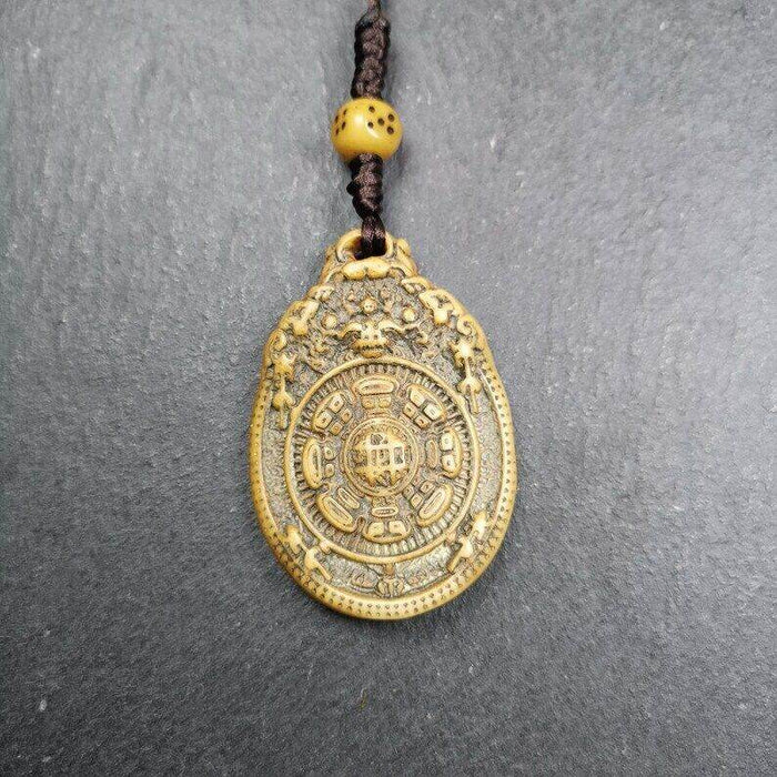 Buddhist Calendar Amulet,Yak Bone Carved Melong Mirror,SIPAHO srid pa ho Badge - Tibetan Buddhist amulet, view 6