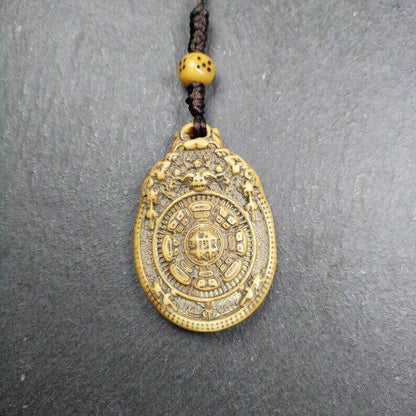 Buddhist Calendar Amulet,Yak Bone Carved Melong Mirror,SIPAHO srid pa ho Badge - Tibetan Buddhist amulet, view 6