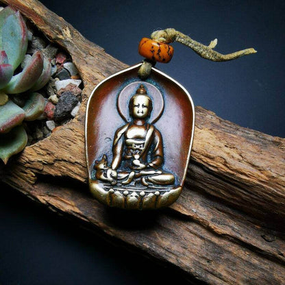 Buddhist Protective Pendant,Shakyamuni Gautama Amulet - Tibetan Buddhist amulet, front view