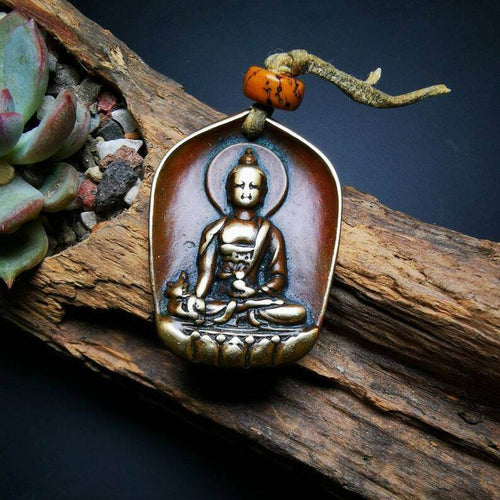 Buddhist Protective Pendant,Shakyamuni Gautama Amulet - Tibetan Buddhist amulet, front view