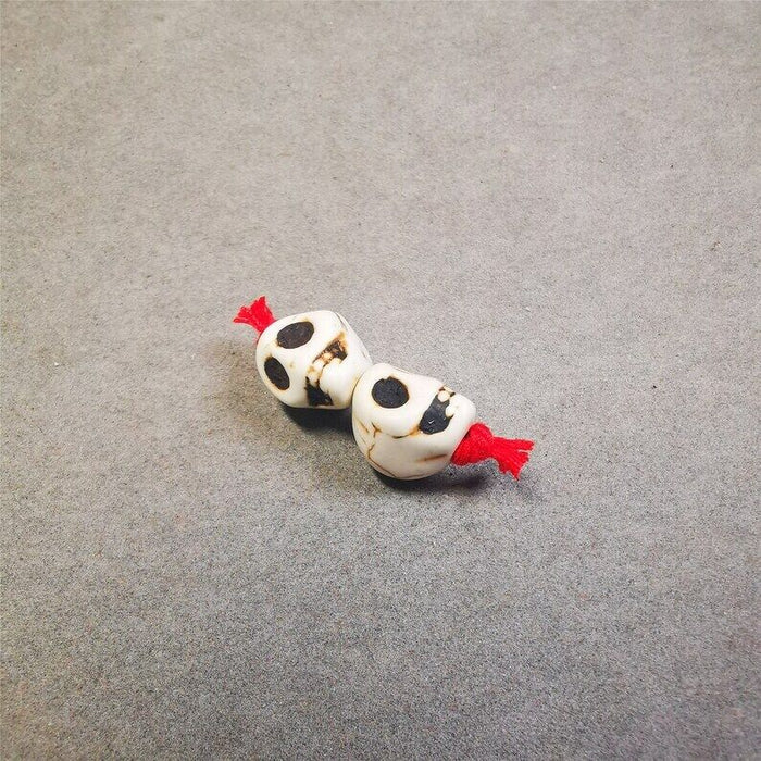 Citipati Skull Marker Beads 0.4" - Tibetan Buddhist art, view 7