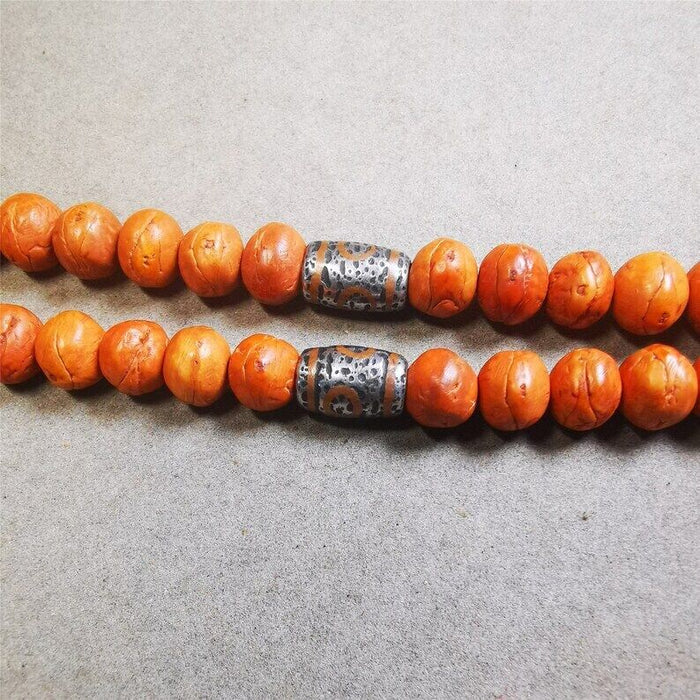 Cold Iron 3 Eyes Dzi Marker Beads 0.47" - Tibetan dzi bead, detailed view