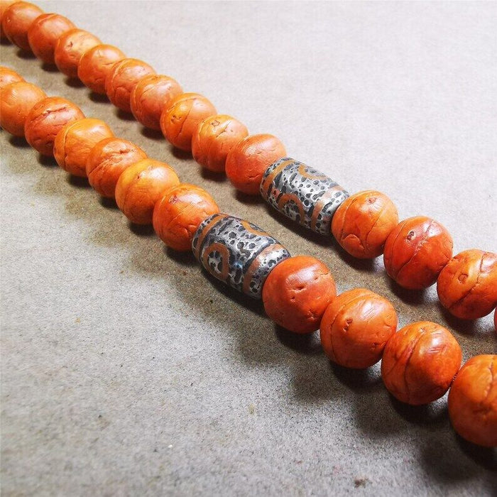 Cold Iron 3 Eyes Dzi Marker Beads 0.47" - Tibetan dzi bead, close-up detail