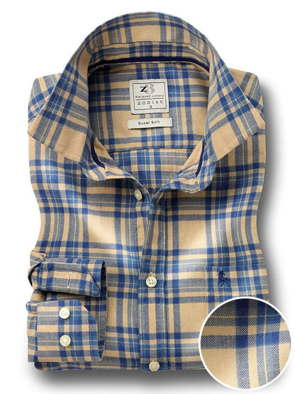 Cooper Beige Check Full sleeve single cuff   Cotton Shirt