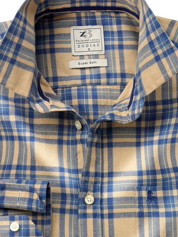 Cooper Beige Check Full sleeve single cuff   Cotton Shirt