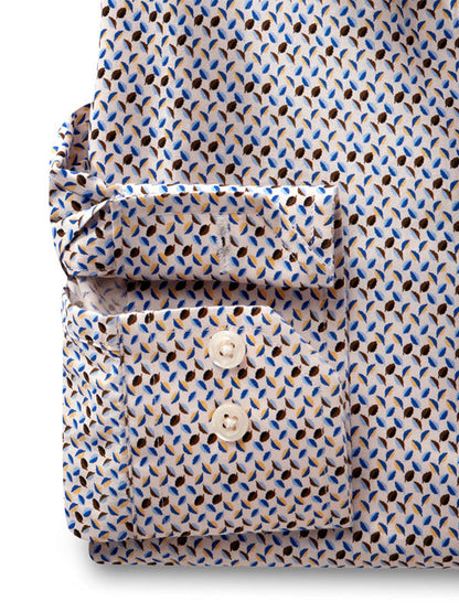 Defoe Cream Printed Full Sleeve Tailored Fit Casual Cotton Shirt