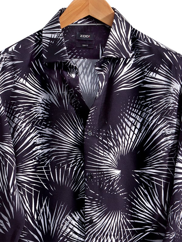Diablo Black Printed Full Sleeve Single Cuff Slim Fit Party WearViscose Shirt