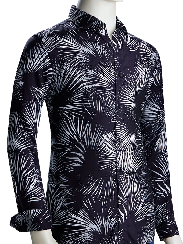 Diablo Black Printed Full Sleeve Single Cuff Slim Fit Party WearViscose Shirt