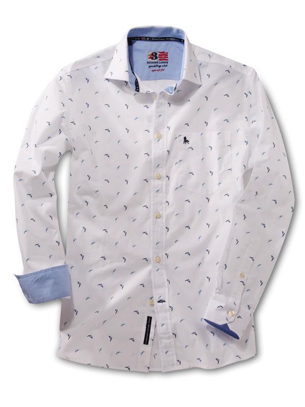 Dolphin White Printed    Cotton Shirt