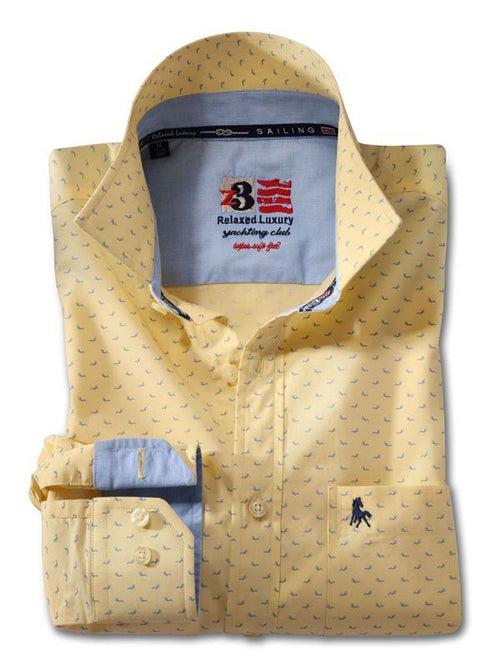 Dove Yellow Printed Full sleeve single cuff   Cotton Shirt