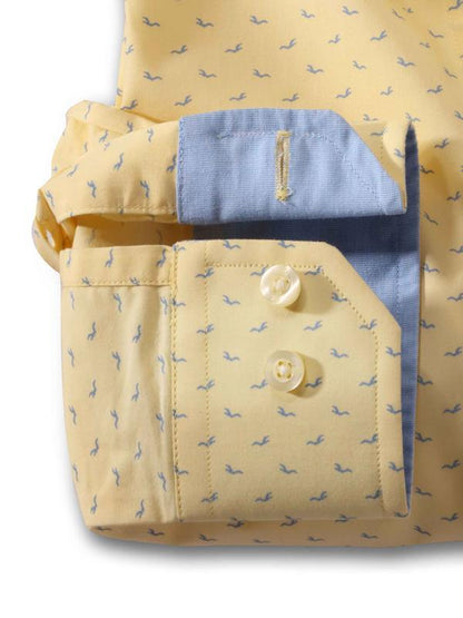 Dove Yellow Printed Full sleeve single cuff   Cotton Shirt