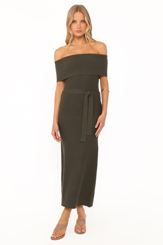 Colleen Off Shoulder Maxi Dress - Olive Green