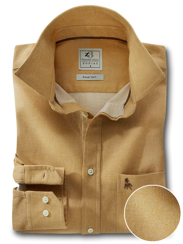 Drogba Twill Mustard Solid Full Sleeve Tailored Fit Casual Cotton Shirt