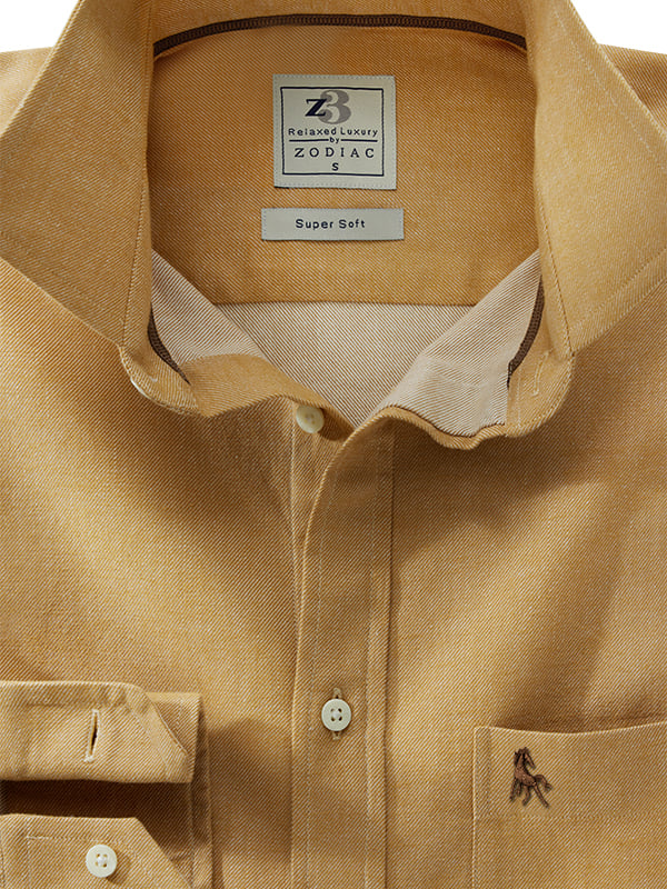 Drogba Twill Mustard Solid Full Sleeve Tailored Fit Casual Cotton Shirt
