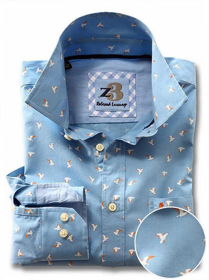 Egret Sky Printed Full sleeve single cuff   Cotton Shirt
