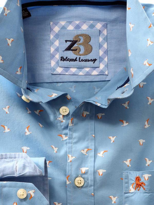 Egret Sky Printed Full sleeve single cuff   Cotton Shirt