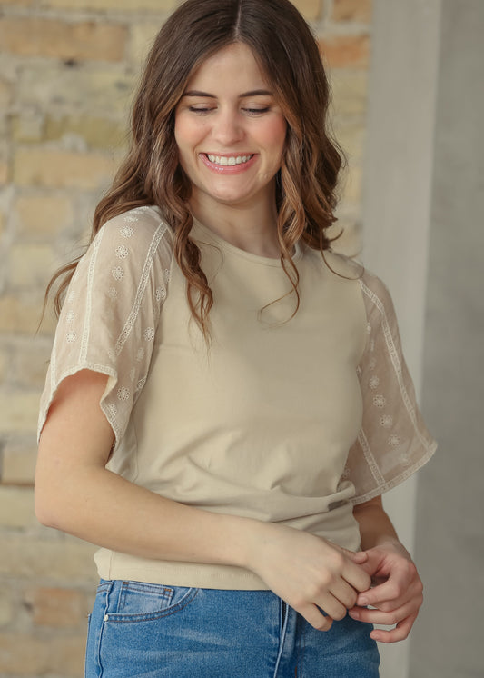 Elizabeth Embroidered Flutter Sleeve Top