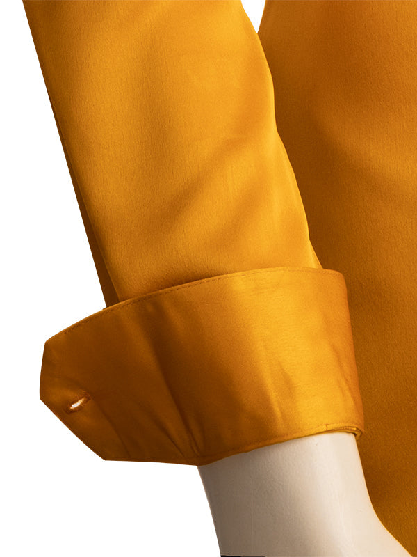Fidel Ochre Satin Full Sleeve Single Cuff Slim Fit Party Wear Polyester Shirt
