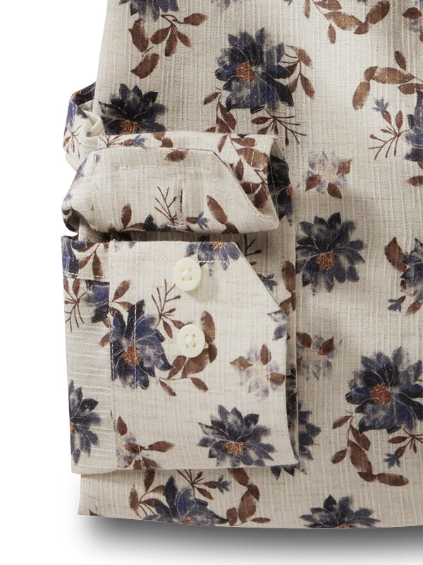 Fritz Slub Beige Printed Full Sleeve Tailored Fit Casual Blended Shirt