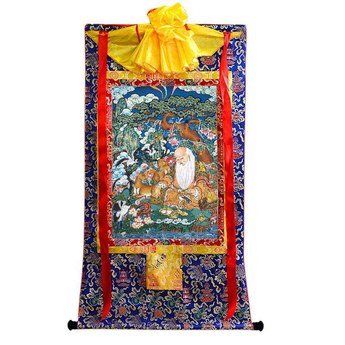 Fulushou - God of Longevity - Tibetan thangka painting, view 4