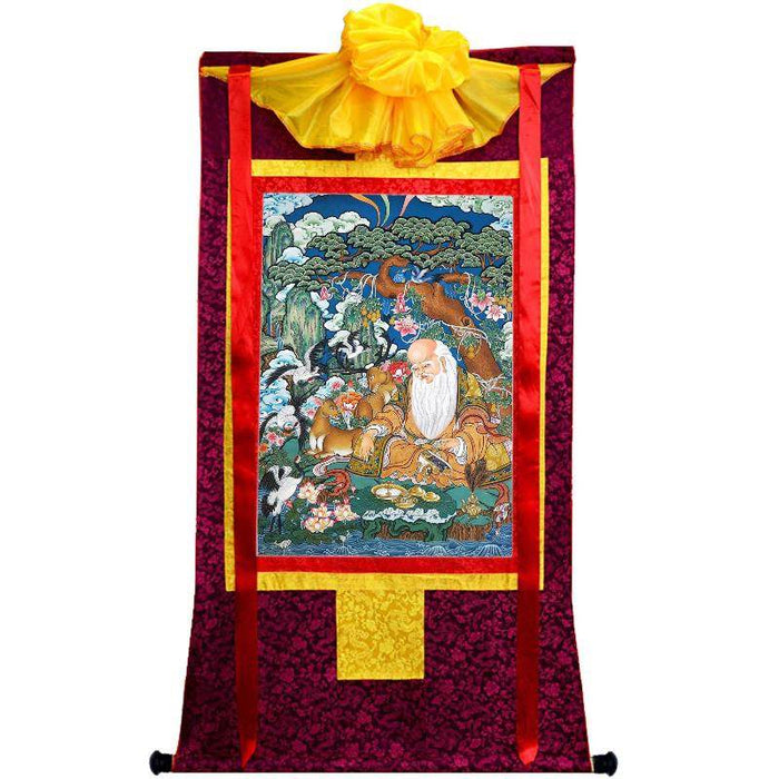 Fulushou - God of Longevity - Tibetan thangka painting, view 5