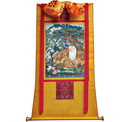 Fulushou - God of Longevity - Tibetan thangka painting, view 6