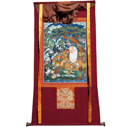 Fulushou - God of Longevity - Tibetan thangka painting, view 7
