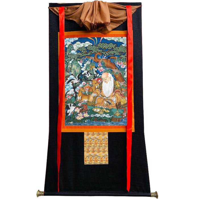 Fulushou - God of Longevity - Tibetan thangka painting, view 8