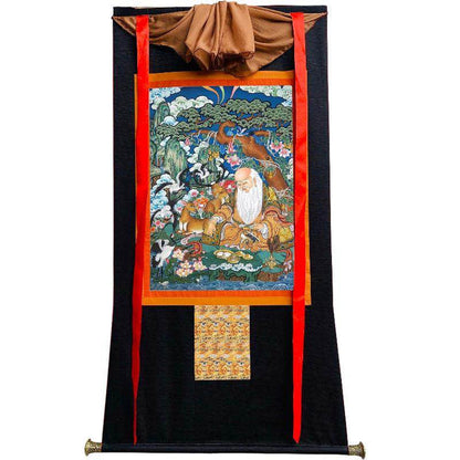 Fulushou - God of Longevity - Tibetan thangka painting, view 8