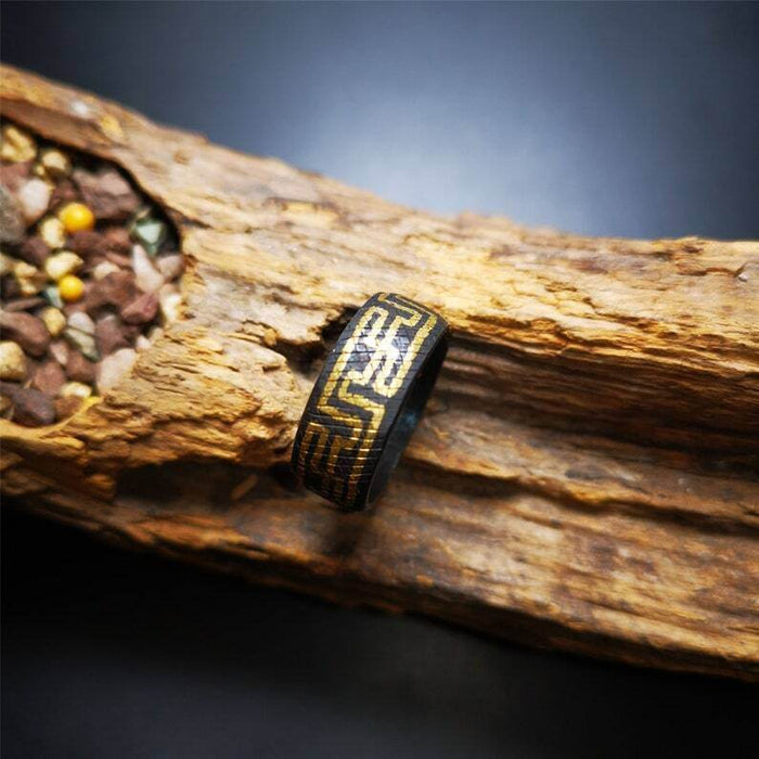 Gandhanra Unique Handmade Tibetan Ring,Made of Gold Filled and Silver Filled - Tibetan Buddhist art, close-up detail