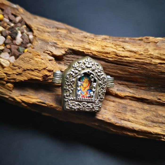 Gau Ghau Shrine, Yellow Jambhala Altar Amulet Pendant - Tibetan Buddhist amulet, front view