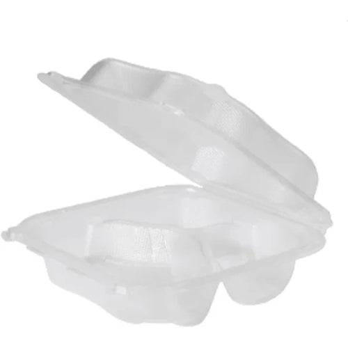 Genpak - 8.35" x 8.32" x 2.88" Clear Plastic Hinged 3 Compartment Container, 150/Cs - CLX203-CL