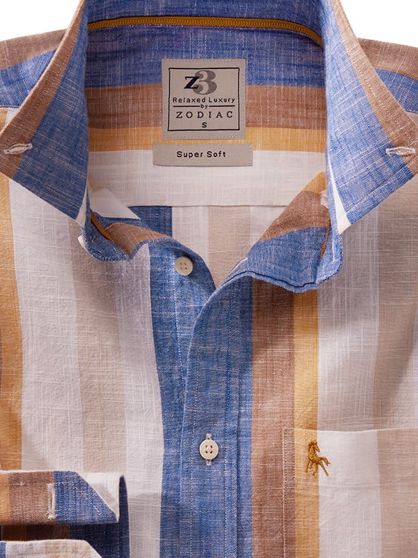 Giggs Slub Blue Striped Full Sleeve Tailored Fit Casual Cotton Shirt