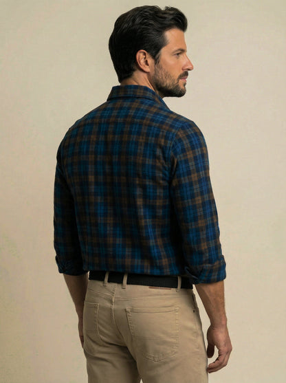 Griffin Corduroy Navy Check Full Sleeve Tailored Fit Casual Cotton Shirt