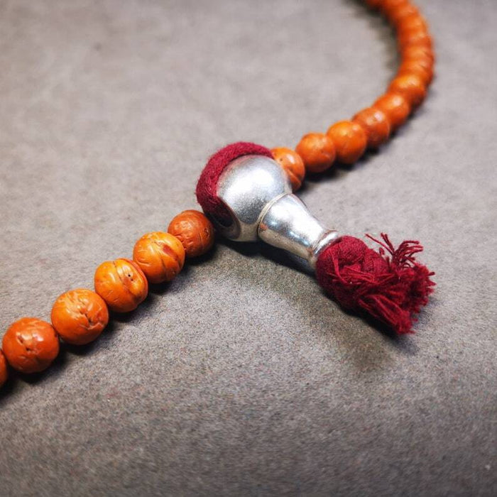 Guru Bead, T-drilled 3-Hole Bead for Prayer Bead,1.0" - Tibetan Buddhist art, close-up detail