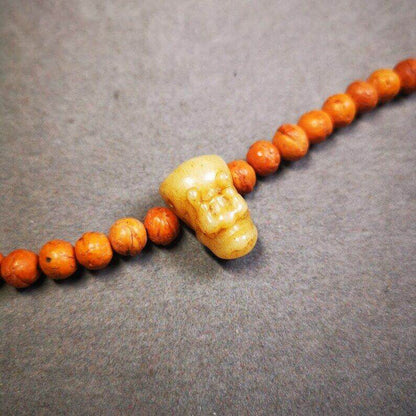 Guru Bead, T-drilled 3-Hole Bead for Prayer Bead - Tibetan Buddhist art, front view