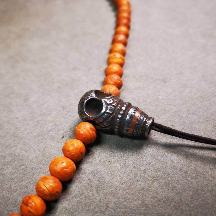 Guru Bead,T-drilled 3-Hole Mala Bead - Tibetan Buddhist mala beads, close-up detail
